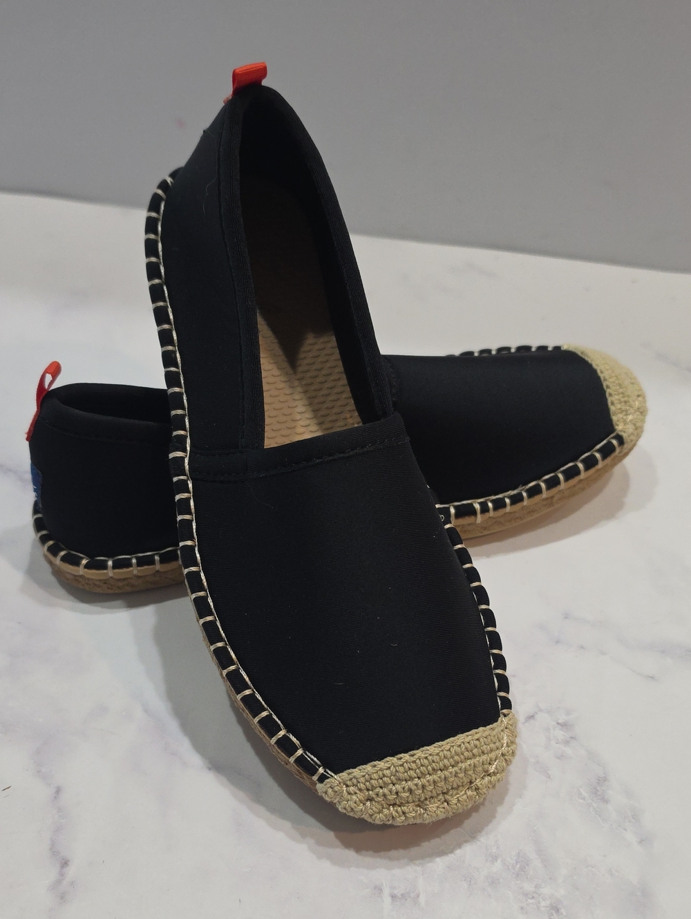 Sea Star Beachwear  Women’s Black Espadrille Slip-On Flats with Natural Toe